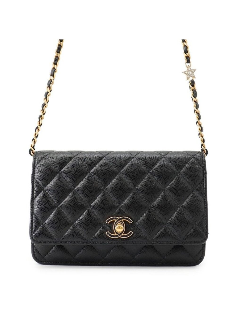 Chanel Chain Wallet Quilted CC Logo Caviar Leather Black Shoulder Bag